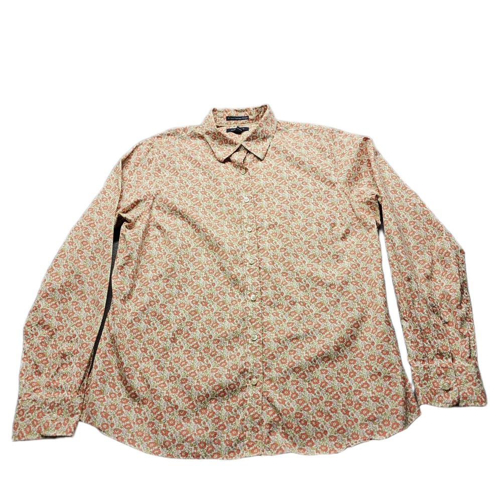 Lands' End No Iron Pinpoint Oxford Shirt Womens 16 Multi Floral Collar Button Up